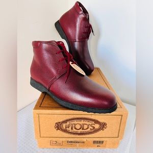 NIB  TOD’s Women’s PELLAME Lace-up Ankle Boots Shoes Burgundy Wine 9.5